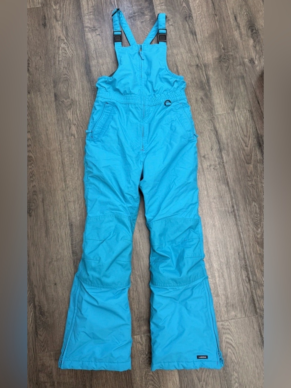 Lands End Youth Aqua Blue Insulated Snow Bibs Overalls Size 14 Short